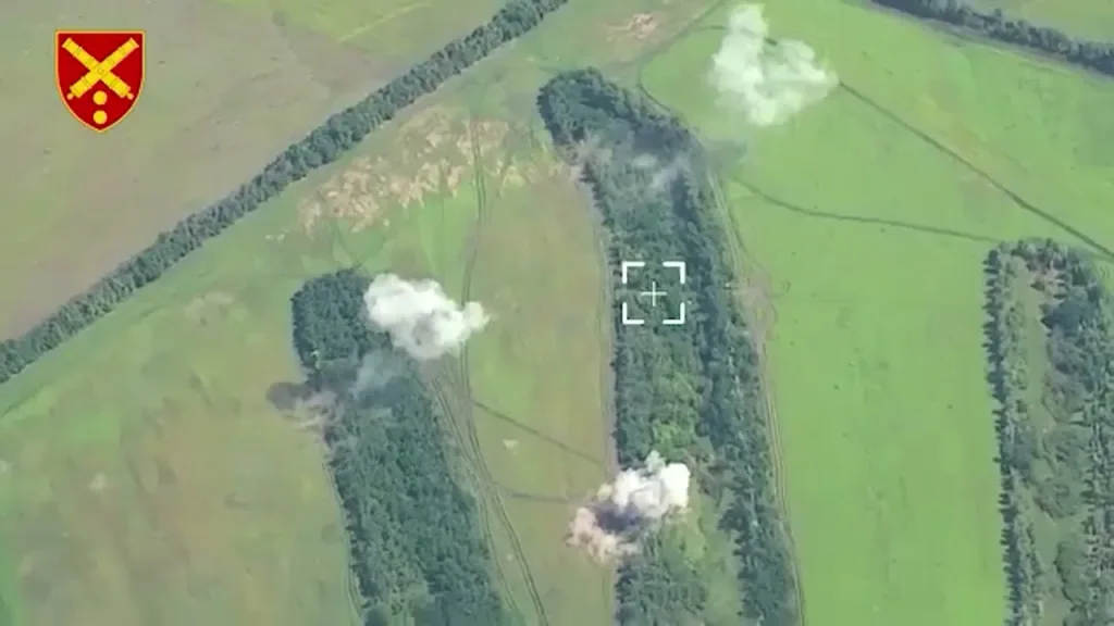 A Battery of 2A36 Giatsint-B Howitzers Destroyed by M30A1 HIMARS