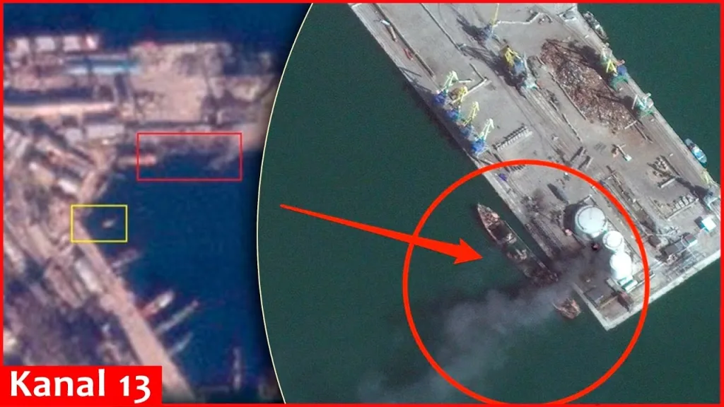 Satellite image shows another sunken Russian ship in Feodosiia