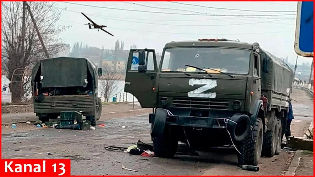 Ukrainian drone destroys Russian Kamaz truck