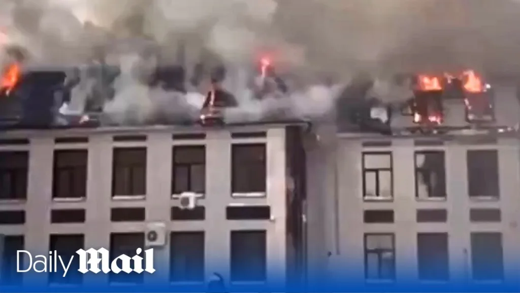 Fire rips through Astoria Hotel in Kazan as emergency services fight to save Russian building