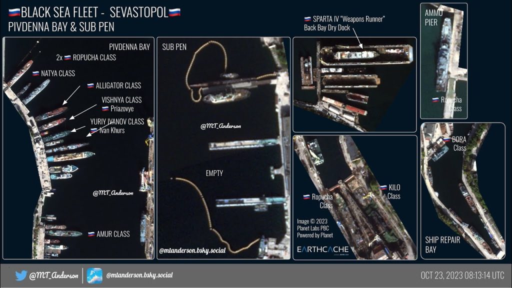 Sevastopol Satellite Imagery: All Kilo-Class Submarines Dispersed and Possible Tug in Dry Dock